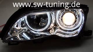 Angel Eye Scheinwerfer BMW 3er E46 Limo LCI 0103 CCFL Standlichtringe chrom [upl. by Beller426]