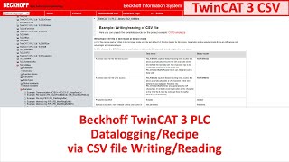 BK17 Beckhoff TwinCAT 3 Datalogging or Recipe via CSV Reading and Writing [upl. by Llet]