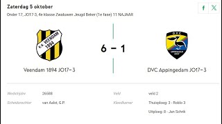 Voetbalwedstrijd 05102024 Veendam1894 JO1703 tegen Appingedam JO173 [upl. by Tamaru]