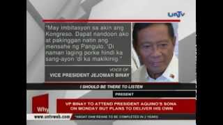 VP Binay to attend Pres Aquinos SONA on Monday but plans to deliver his own [upl. by Souza]