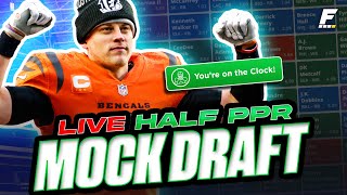 Live HalfPPR Mock Draft  Fantasy Football PickbyPick Strategy  Sleepers Studs and Busts 2023 [upl. by Raouf]