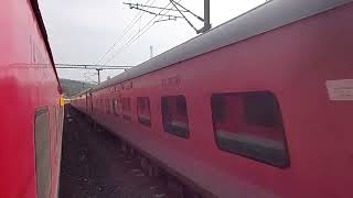 12218 Sampark Kranti Express pulled over for crossing with Matsyagandha Express  Konkan Kerala [upl. by Gally]