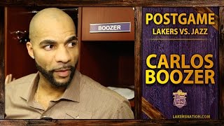 Lakers vs Jazz Carlos Boozer After 19 points 9 Rebounds 6 Steals [upl. by Ellesirg]