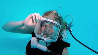 Female Diver is Diving with Neoprene Wetsuit and Interspiro Full Face Mask in Pool [upl. by Pallaton]