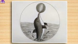 How to draw a dolphin with ball pencil drawing [upl. by Fosque]