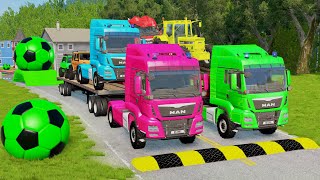 Double Flatbed Trailer Truck vs Speedbumps Train vs Cars  Tractor vs Train BeamngDrive 020 [upl. by Giordano808]