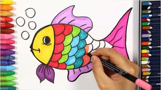 Come disegnare e colorare un pesce  Bambini da colorare HD  Disegnare e colorare [upl. by Urina]