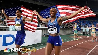 IAAF World Relays USAs Donavan Brazier CeAira Brown win 2x2x400m  NBC Sports [upl. by Ainorev]