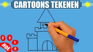 Leren tekenen in stappen online voor beginners  Kasteel tekenen in 40s 26 [upl. by Aed]