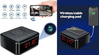 Spy Camera Wireless ChargerBluetooth SpeakerAlarm Clock [upl. by Ynagoham404]