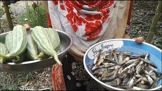 Amazing village food  cooking and recipe  luffa with small fish curry prepared by street village [upl. by Enitsyrk]