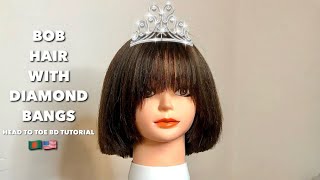 Learn How To Cut Bob With Diamond Shaped Bangs With Me  HEAD TO TOE BD TUTORIAL  🇧🇩🇺🇸 [upl. by Alleahcim]