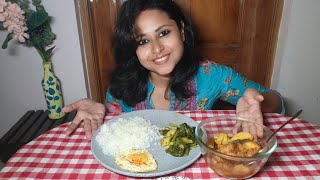 Eating showsimple lunchRicesaak chachori egg poach fulkopi macher jhol [upl. by Iline]