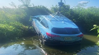 Google car crashes in POLICE CHASE [upl. by Llegna]