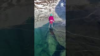 Skaters glide over translucent ice window lake in Alaska  ABC News [upl. by Euqina]