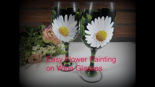 Easy Flower Painting on Wine Glasses  Flower Painting Tutorial  Aressa  2019 [upl. by Jonme816]