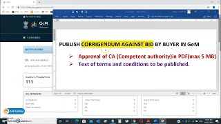 HOW TO ISSUE CORRIGENDUM IN GeM [upl. by Howland951]