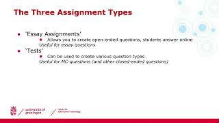 The three assignment types in University of Groningen’s exam environment [upl. by Grube]