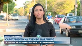 Caminhonete capota em acidente na Avenida MaranhÃ£o motorista sai ileso [upl. by Aileahcim]