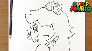 HOW TO DRAW Princess Peach 👑 from Mario Bros Step by Step with Pencil ✏️ [upl. by Imoan]