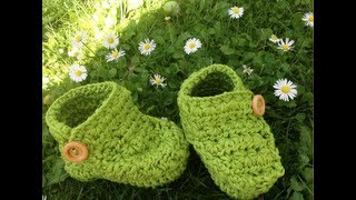 Babyschuhe mit Knopf häkeln  Anleitung Babystiefel by BerlinCrochet  Teil 4 Linke Oberseite [upl. by Gran199]