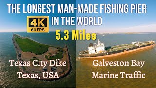 The longest manmade fishing pier in the world  4K  Galveston bay  Texas City Texas USA [upl. by Alyda]