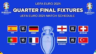 UEFA EURO 2024 Quarter Final FIXTURES amp SCHEDULE  Match Schedule EURO 2024 Quarter Final [upl. by Cargian]