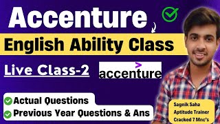 Accenture English Ability Questions  Live Class2  Accenture Verbal Ability Actual Questions 2024 [upl. by Llevol750]