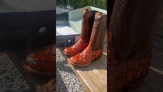 Lucchese Brooks Pirarucu Boots  Chocolate  Cognac lucchese boots westernboots cowboyboots [upl. by Ahsoj437]