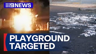 Arsonists target Adelaide playground during school holidays  9 News Australia [upl. by Maurilla]