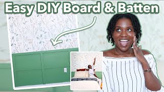 DIY Renter Friendly Wainscoting Wall  How to Install Removable Board and Batten in your Apartment [upl. by Ahsrats]