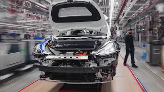 Tesla model Y build hyperlapse  Tesla Giga Berlin hits 5k buildsweek [upl. by Dorr]