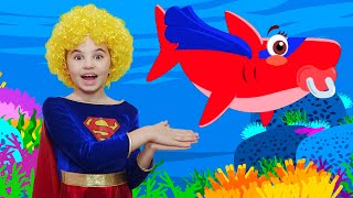 Superhero Baby Shark Song  Animal Songs For Kids  Polina Fun [upl. by Attevaj858]