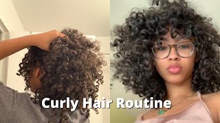 Curly Hair Routine 3b3c wash bangs volume [upl. by Yknip317]