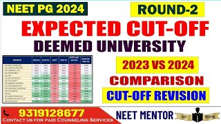 NEET PG 2024 ll Deemed University Round 2 Expected Cut Off Rank ll 2023 vs 2024 l Counseling on stay [upl. by Tjader283]