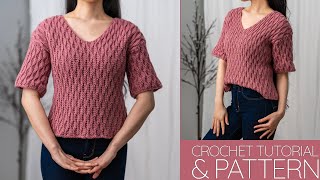 How to Crochet Almond Stitch T Shirt  Pattern amp Tutorial DIY [upl. by Ilrac504]