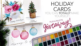 EASY Watercolor Holiday Cards You Can TOTALLY Make Yourself [upl. by Lyrret707]