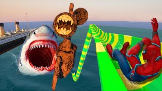 GTA 5 Siren Head vs Shark  SPIDERMAN Water Slides Ragdolls [upl. by Filbert]