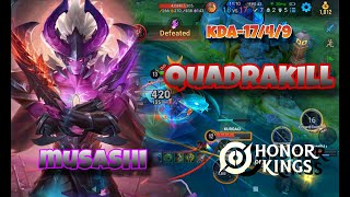 HONOR OF KINGS MUSASHI QUADRAKILL 17KILLS MVP [upl. by Lacee711]