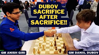 Dubov SACRIFICE AFTER SACRIFICE Daniil Dubov vs Anish Giri  World Rapid Chess Championship 2022 [upl. by Harmony]