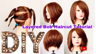 Tutorial  DIY  Layered Bob Haircut  Voluminous  Texture Cut Trend ✂️ [upl. by Annayehc]