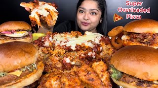 CHICKEN CHEESE OVERLOADED PIZZA 🍕MOST EXPENSIVE LOUIS CHICKEN BURGERS🍔SPICY CHICKEN WINGS MUKBANG [upl. by Enorej]