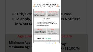 ISRO Vacancy 2024  Govt Jobs in India govjob isro bankjobs [upl. by Lisette]