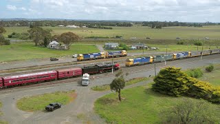 Drone Chases 7734V Pacific National Grain Train Crossing Steam Train 1112024  PoathTV Railway [upl. by Peoples]