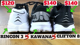 Hoka One One Kawana vs Hoka Clifton 8 vs Hoka Rincon 3 Comparison [upl. by Levine]