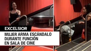 Mujer arma escándalo durante función de cine y lanza insultos a asistentes [upl. by Harraf]