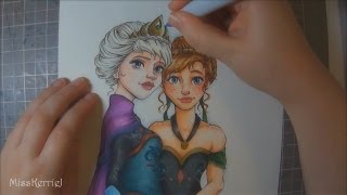 Copic Marker Illustration Anna and Elsa [upl. by Becket]