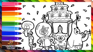 Desenhar e Colorir Bob Esponja e Seus Amigos em uma Festa 🧽🐙🐿️🦑🥳🎂🌊 Desenhos para Crianças [upl. by Hyatt717]