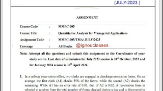 IGNOU MMPC005 Solved Assignment July 2023 Jan 2024  Quantitative Analysis for Managerial Applicati [upl. by Adamsun]