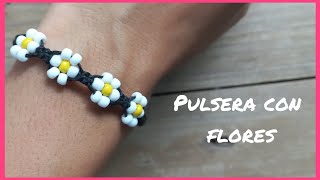 Pulsera de hilo con flores de abalorios 🌼 tutorial easy diy parati accesorios pulsera [upl. by Aynod518]